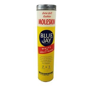 Vintage Bathroom Products Tin BLUE JAY Moleskin Housewife Advertisement Prop